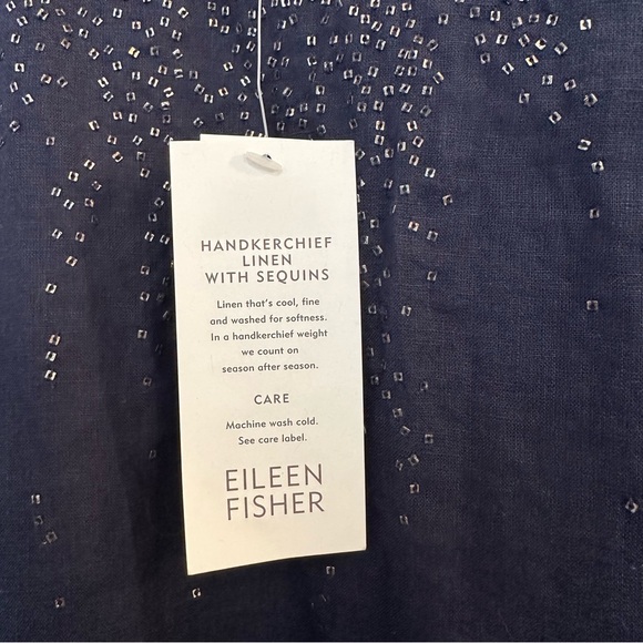 NWT - Eileen Fisher - Handkerchief 100% Irish linen sleeveless tank with sequins - Picture 2 of 4